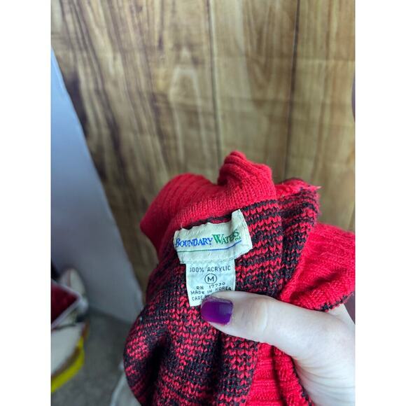 Vintage Boundary Waters Fair Isle Turtleneck Sweater Red Black Women's Size M - Picture 2 of 5